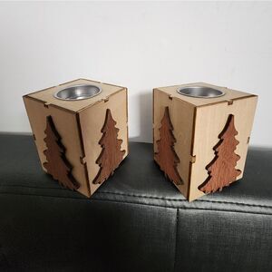 New wooden Christmas candle holders bundle of 2